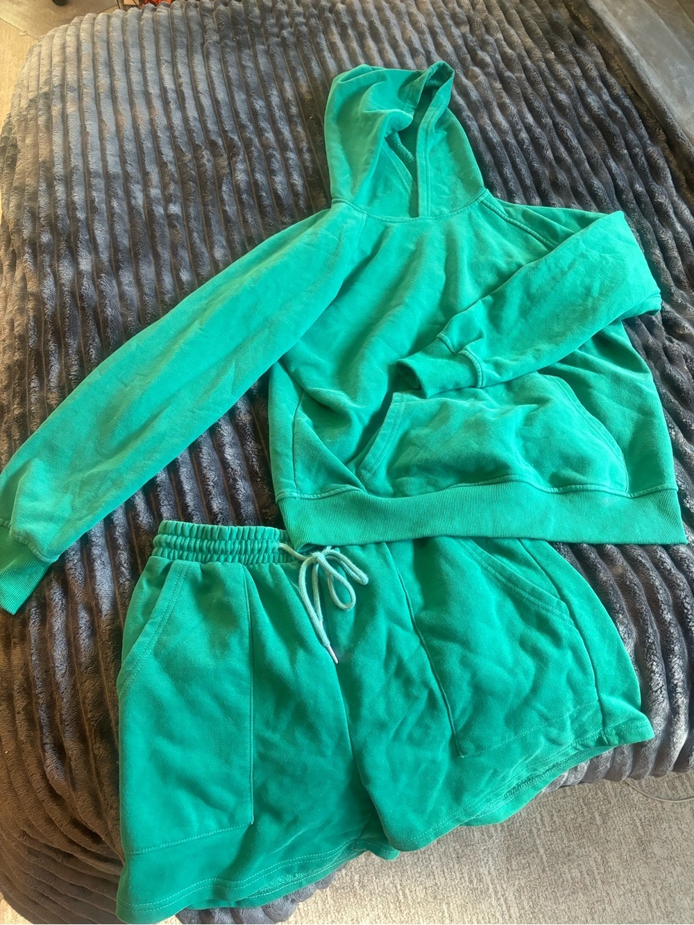 Women's Green Lounge Hoodie & Shorts Set